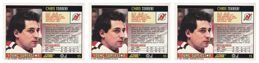 (3) 1991-92 Score Young Superstars Hockey #15 Chris Terreri Card Lot Devils