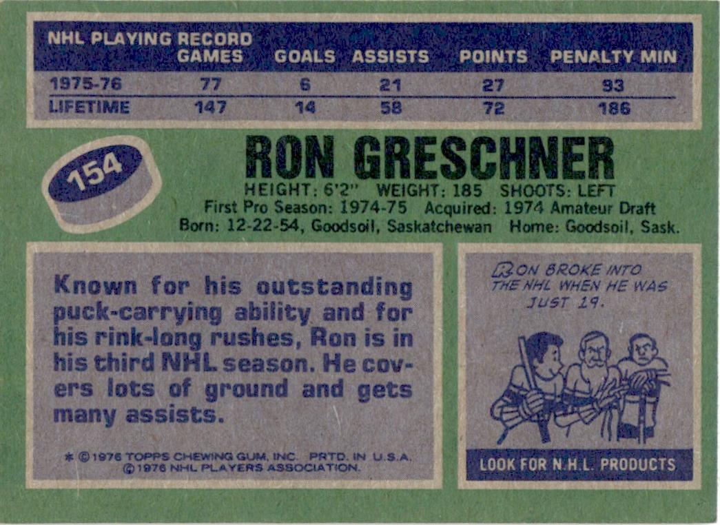1976 Topps #154 Ron Greschner New York Rangers EX