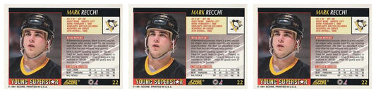 (3) 1991-92 Score Young Superstars Hockey #22 Mark Recchi Card Lot Penguins
