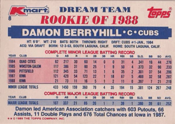 1989 Topps K-Mart Dream Team Baseball 8 Damon Berryhill