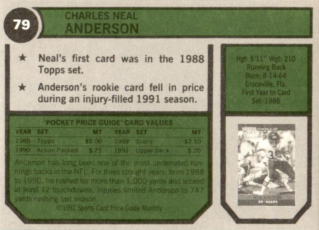 1992 SCD #79 Neal Anderson Chicago Bears