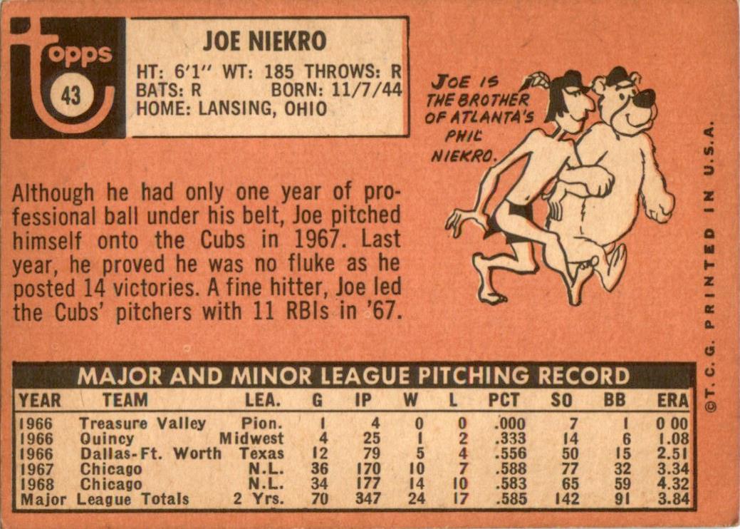 1969 Topps #43 Joe Niekro Chicago Cubs VG