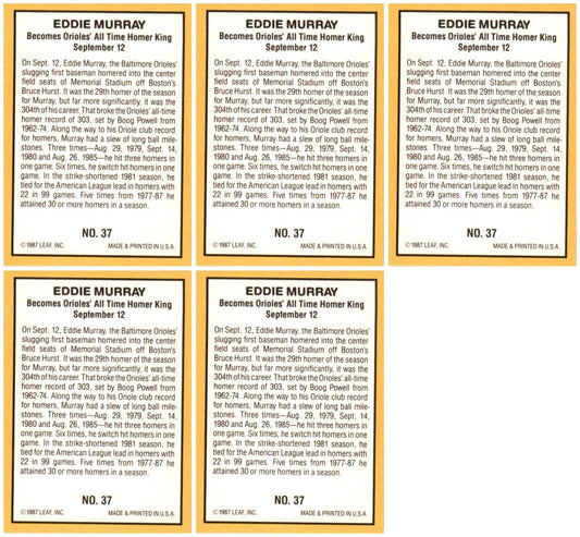 (5) 1987 Donruss Highlights #37 Eddie Murray Baltimore Orioles Card Lot