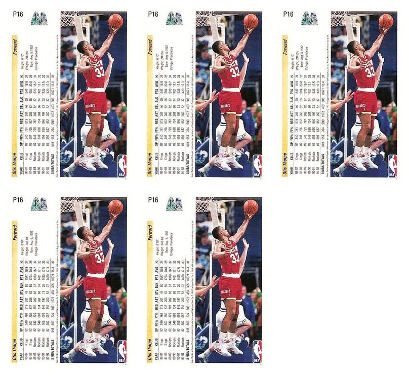 (5) 1992-93 Upper Deck McDonald's Basketball #P16 Otis Thorpe Card Lot