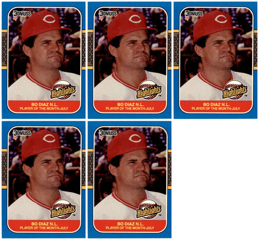 (5) 1987 Donruss Highlights #21 Bo Diaz Cincinnati Reds Card Lot