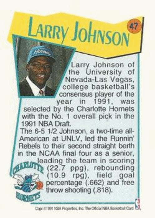 1991-92 Hoops McDonald's Basketball 47 Larry Johnson