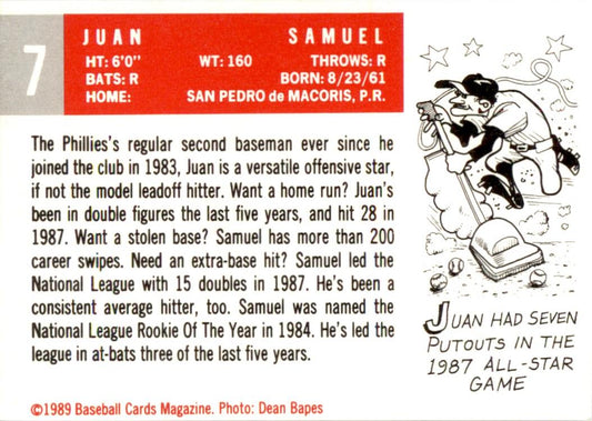 1989 Baseball Card Magazine '59 Topps Replicas #7 Juan Samuel Phillies