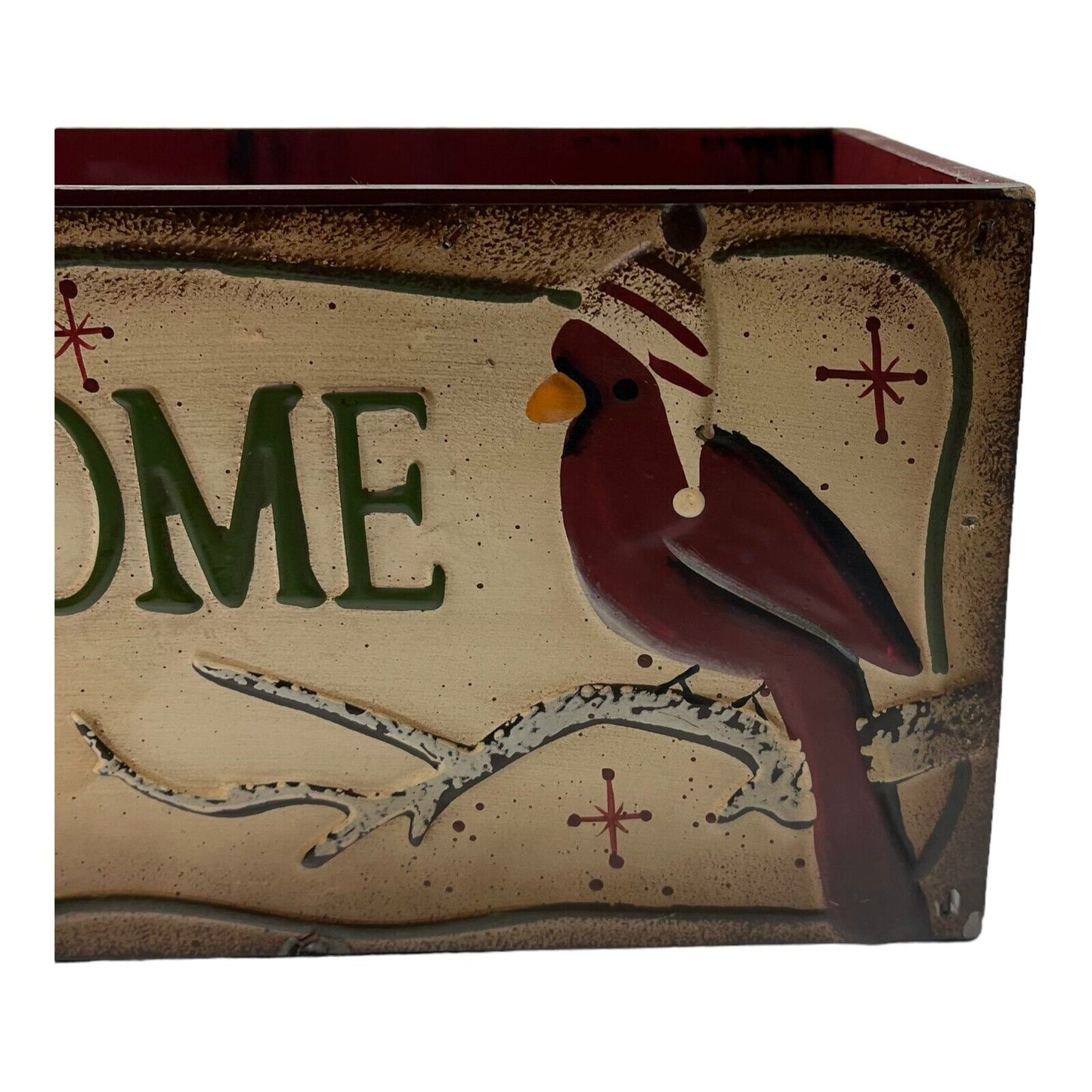 Christmas "Welcome" Cardinal 12" X 7" Wooden Box