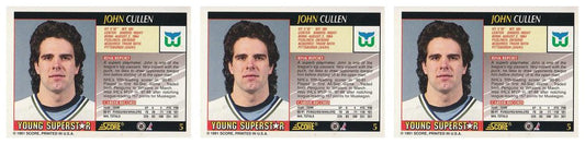 (3) 1991-92 Score Young Superstars Hockey #5 John Cullen Card Lot Whalers