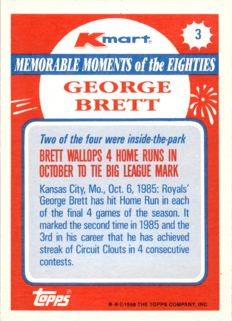 1988 Topps Kmart Memorable Moments #3 George Brett Kansas City Royals