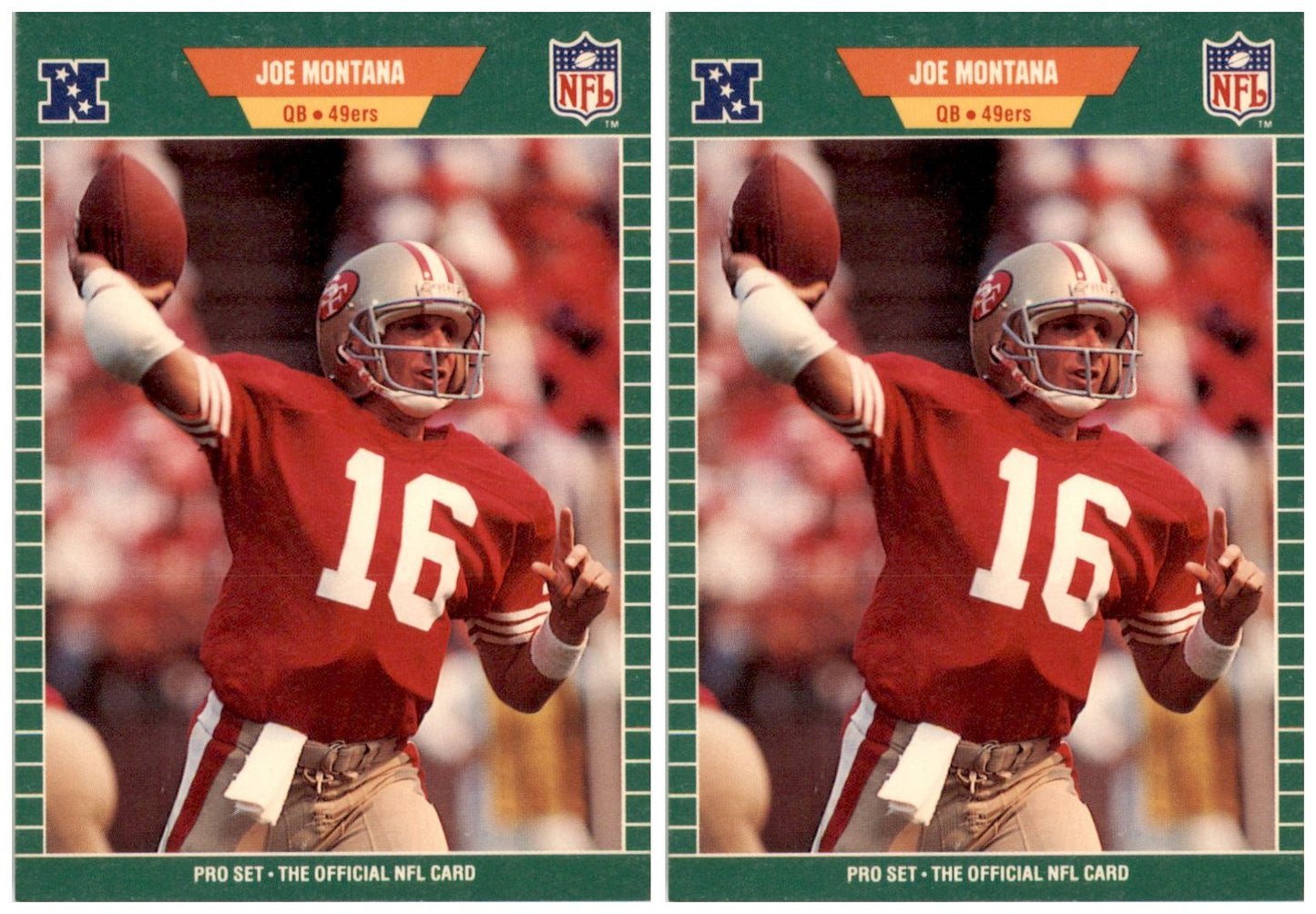 (2) 1989 Pro Set #381 Joe Montana San Francisco 49ers Card Lot