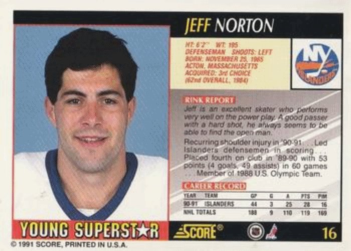 1991-92 Score Young Superstars Hockey 16 Jeff Norton