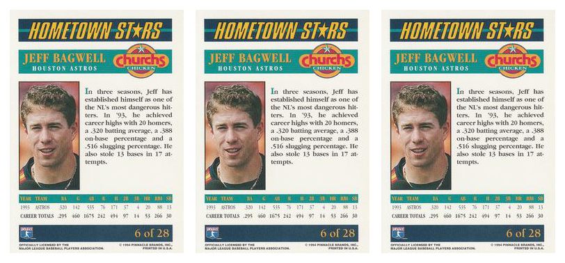 (3) 1994 Pinnacle Church's Hometown Stars #6 Jeff Bagwell Lot Houston Astros