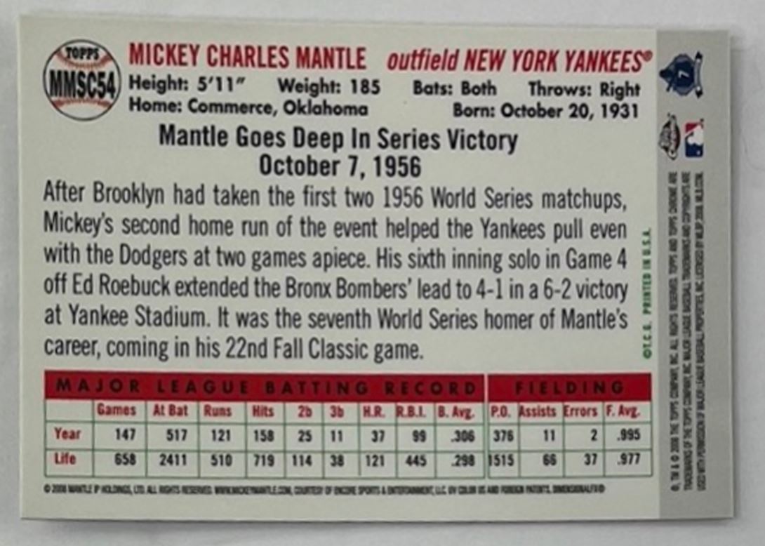 2008 Topps Chrome Mickey Mantle Story #MMSC54 Mickey Mantle New York Yankees