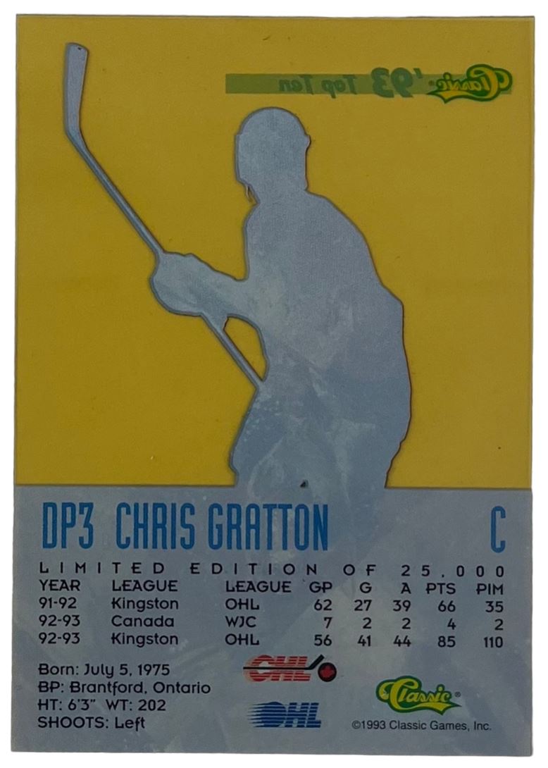 1993 Classic Top Ten #DP3 Chris Gratton Kingston Frontenacs