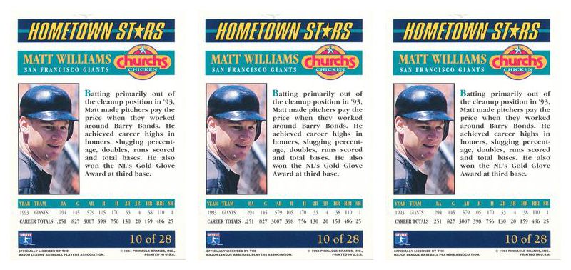 (3) 1994 Pinnacle Church's Hometown Stars #10 Matt Williams Lot Giants