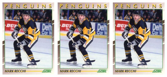 (3) 1991-92 Score Young Superstars Hockey #22 Mark Recchi Card Lot Penguins