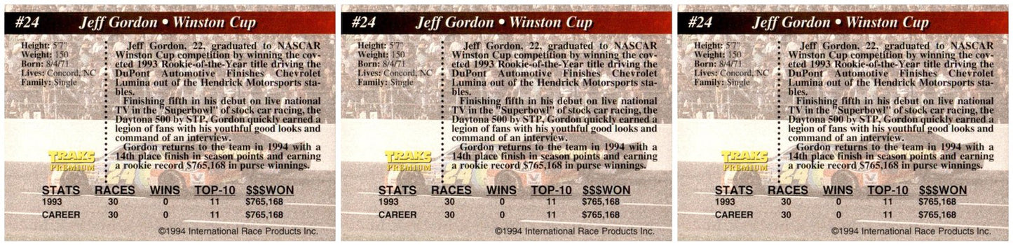 (3) 1994 Traks #24 Jeff Gordon Card Lot