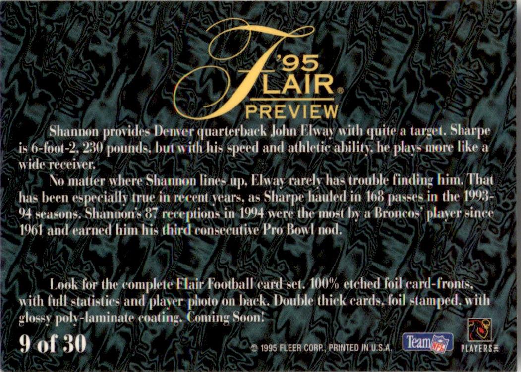 1995 Fleer Flair Preview #9 Shannon Sharpe Denver Broncos