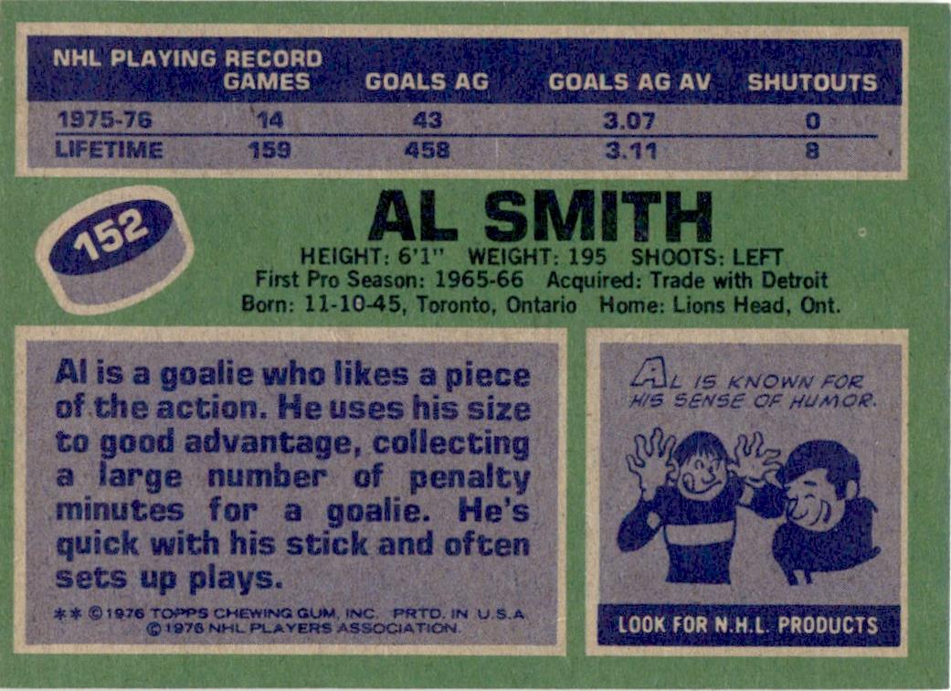 1976 Topps #152 Al Smith Buffalo Sabres EX