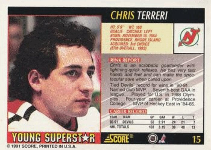 1991-92 Score Young Superstars Hockey 15 Chris Terreri