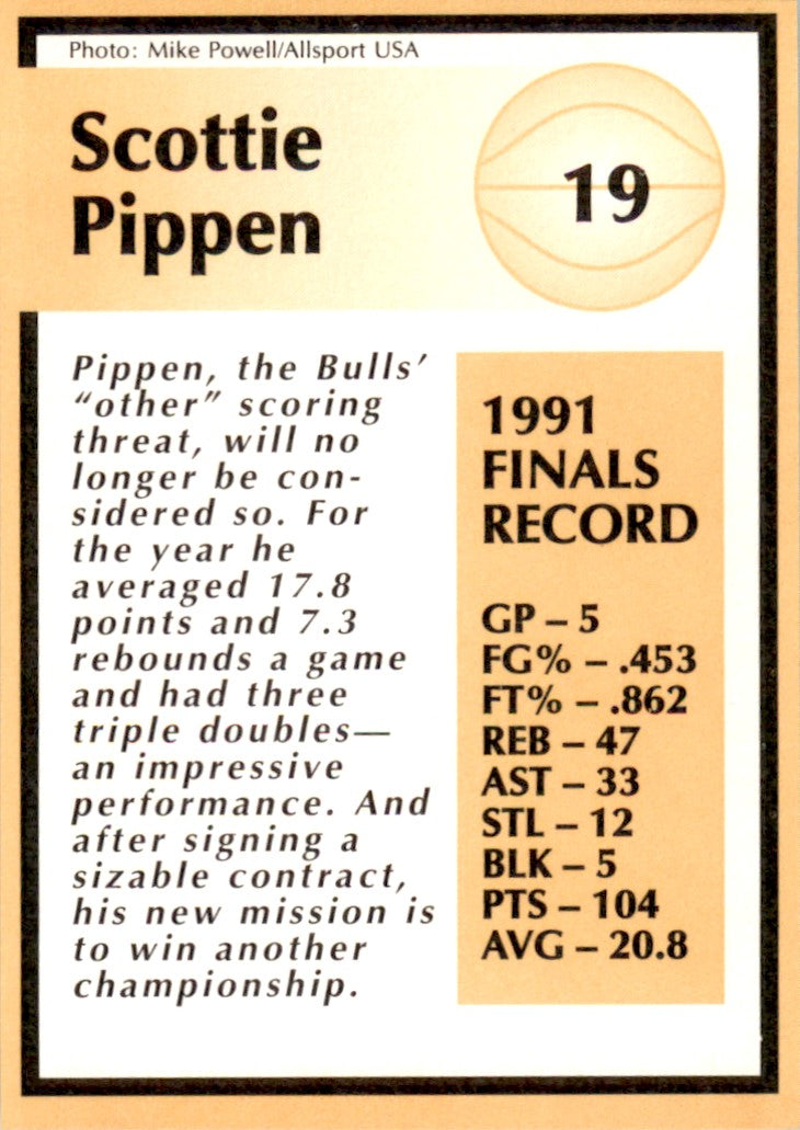 1991 Tuff Stuff Jr. Special Issue NBA FInals #19 Scottie Pippen Chicago Bulls