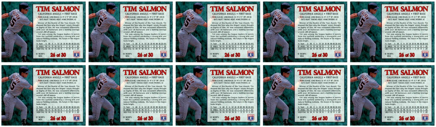 (10) 1994 Post Cereal Baseball #26 Tim Salmon Angels Baseball Card Lot