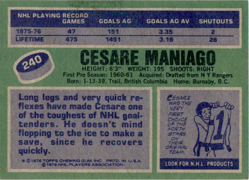 1976 Topps #240 Cesare Maniago Minnesota North Stars EX