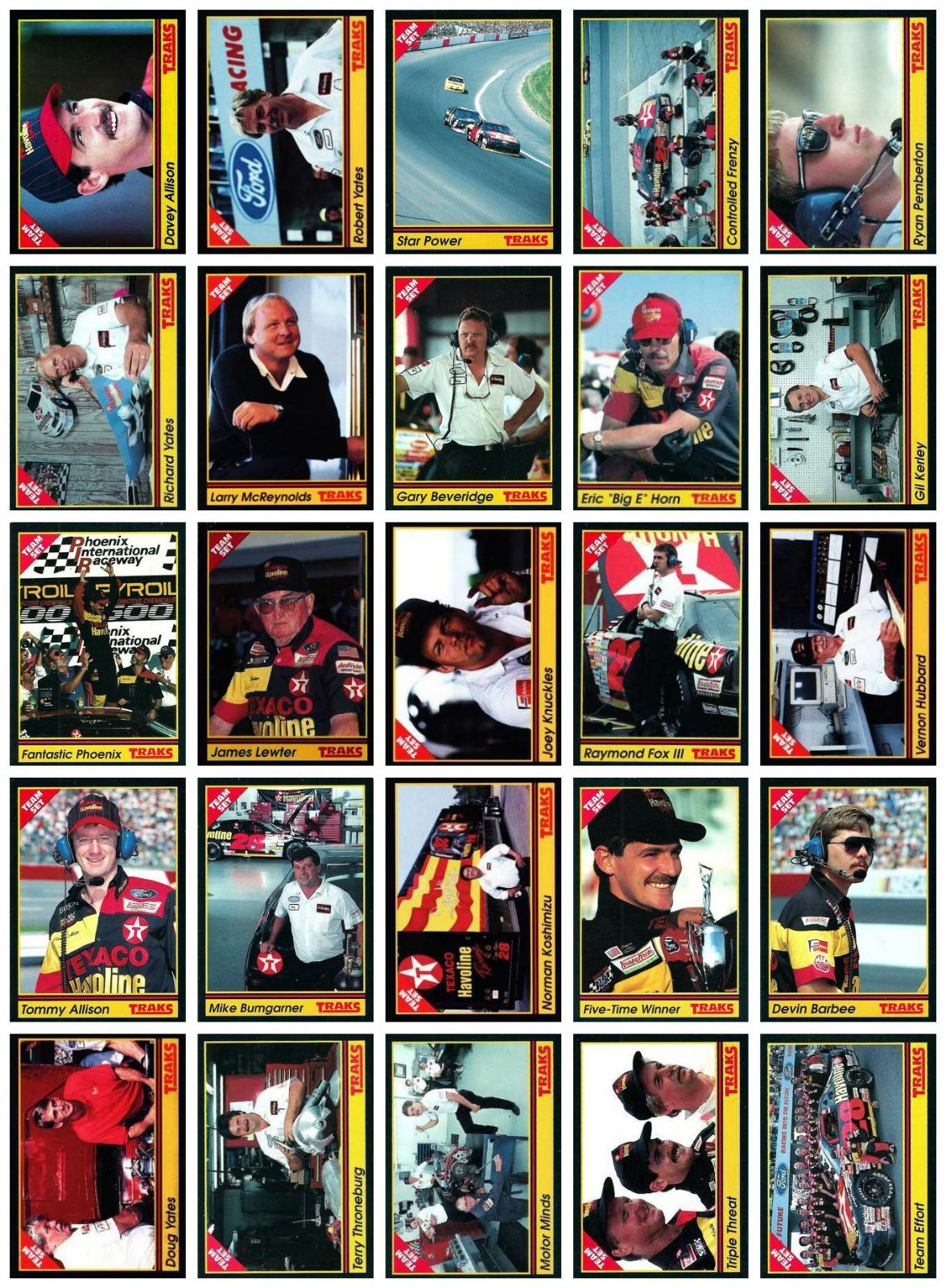 1992 Traks Team Sets Robert Yates 25 NASCAR Trading Card Set