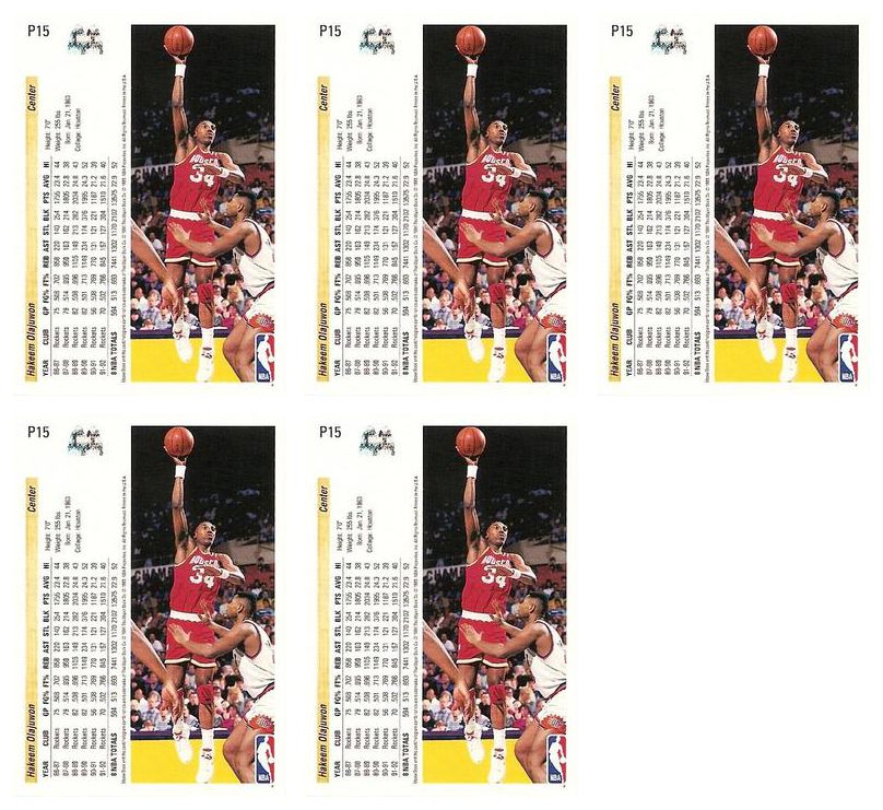 (5) 1992-93 Upper Deck McDonald's Basketball #P15 Hakeem Olajuwon Card Lot