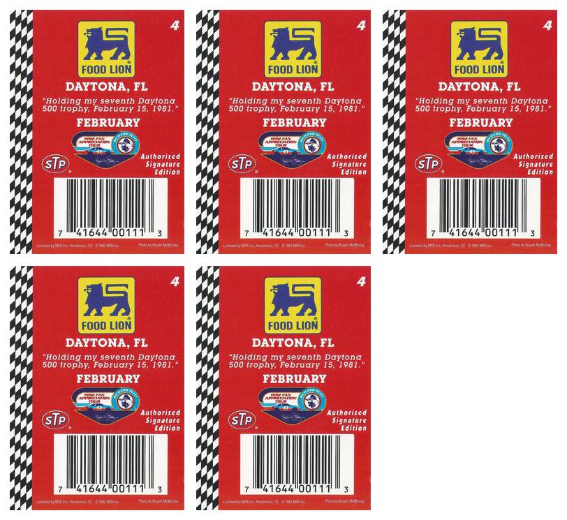 (5) 1992 Food Lion Richard Petty #4 Richard Petty 1981 NASCAR Trading Card Lot