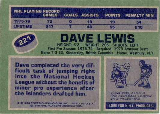 1976 Topps #221 Dave Lewis New York Islanders EX