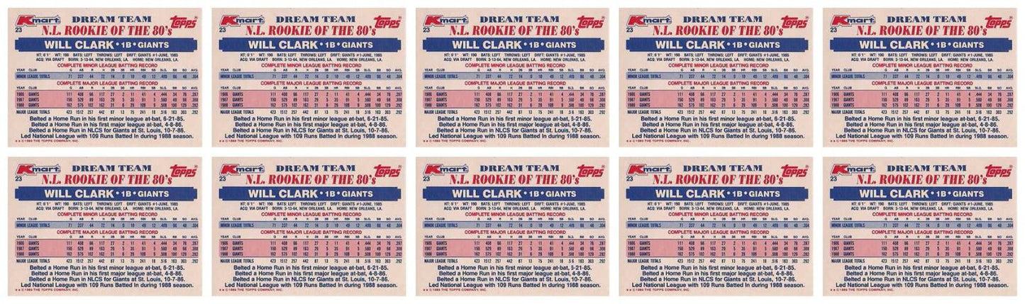 (10) 1989 Topps K-Mart Dream Team Baseball #23 Will Clark Lot Giants