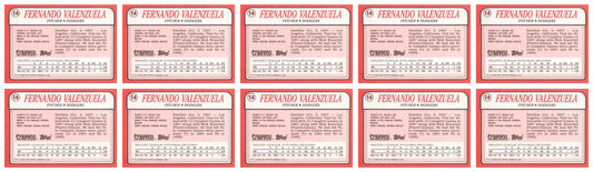 (10) 1988 Topps Revco League Leaders Baseball #14 Fernando Valenzuela Lot