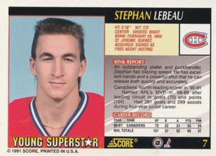 1991-92 Score Young Superstars Hockey 7 Stephan Lebeau