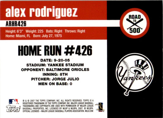 2007 Topps Alex Rodriguez Road to 500 #ARHR426 Alex Rodriguez Yankees