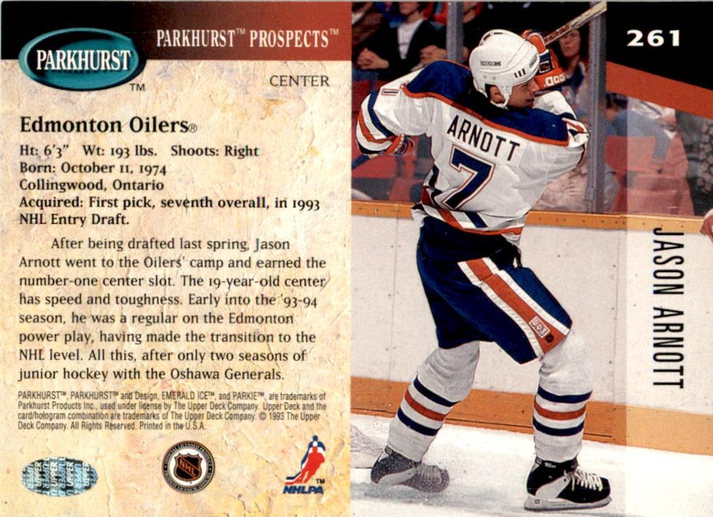 1993 Parkhurst Emerald Ice #261 Jason Arnott RC Edmonton Oilers