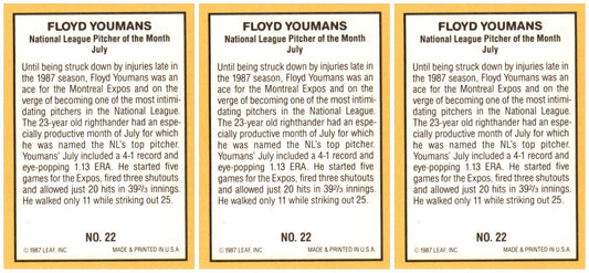 (3) 1987 Donruss Highlights #22 Floyd Youmans Montreal Expos Card Lot