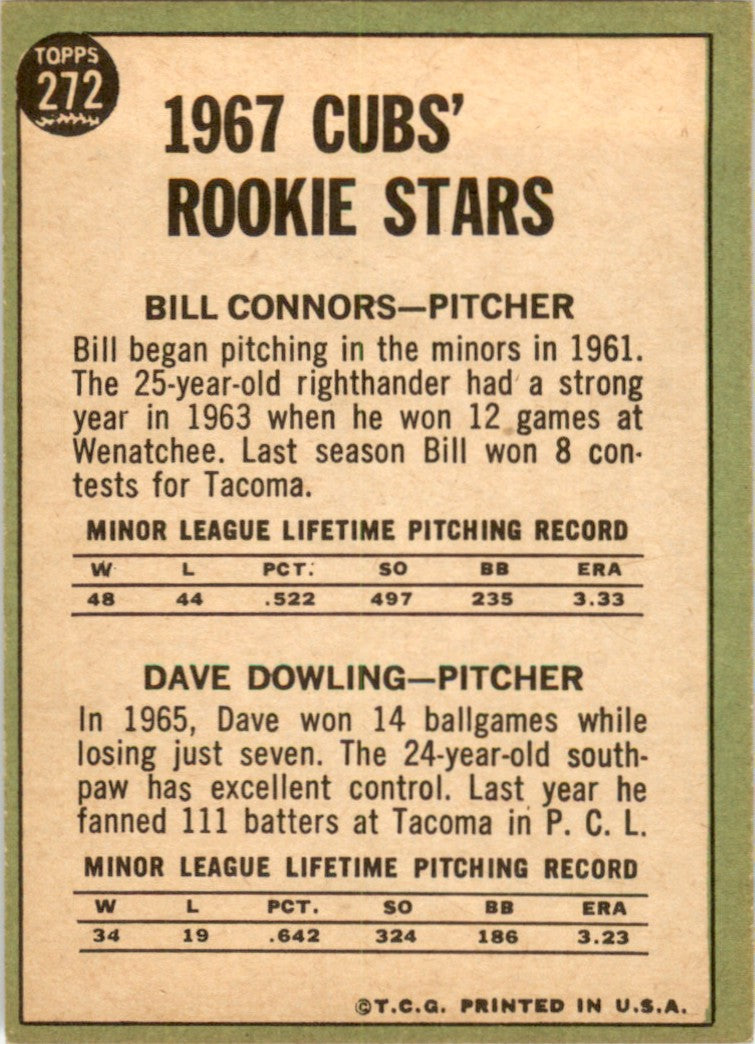 1967 Topps #272 Bill Connors  /  Dave Dowling Chicago Cubs VG-EX