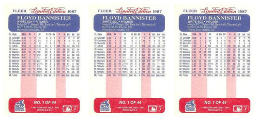 (3) 1987 Fleer Limited Edition Baseball #1 Floyd Bannister Lot Chicago White Sox