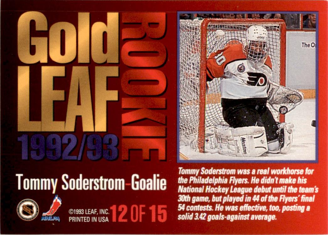 1993 Leaf Gold Rookie #12 Tommy Soderstrom Philadelphia Flyers