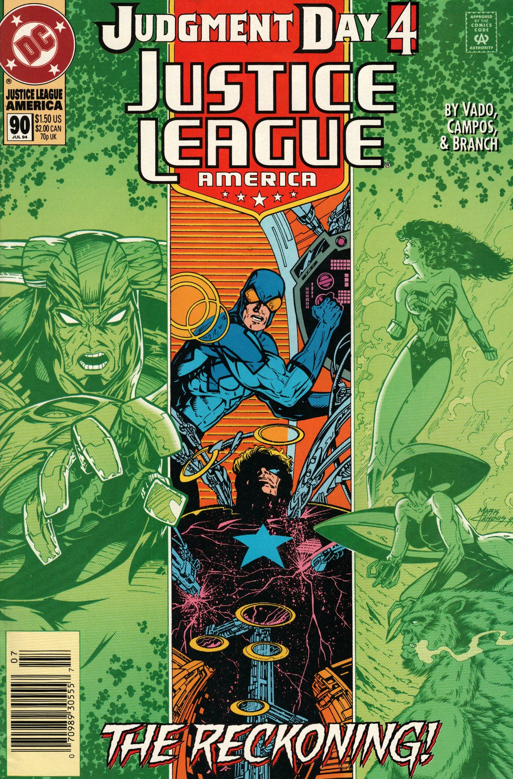 Justice League America #90 Newsstand Cover (1989-1996) DC Comics