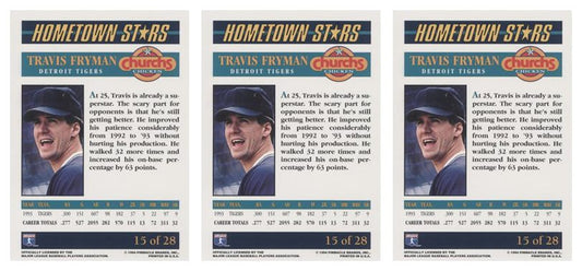 (3) 1994 Pinnacle Church's Hometown Stars #15 Travis Fryman Lot Detroit Tigers