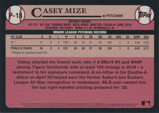 2020 Topps Update Prospects #P-18 Casey Mize Detroit Tigers