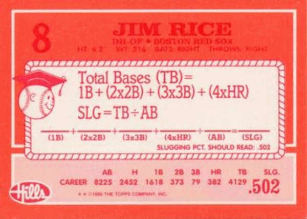 1990 Topps Hills Hit Men Baseball #8 Jim Rice Boston Red Sox