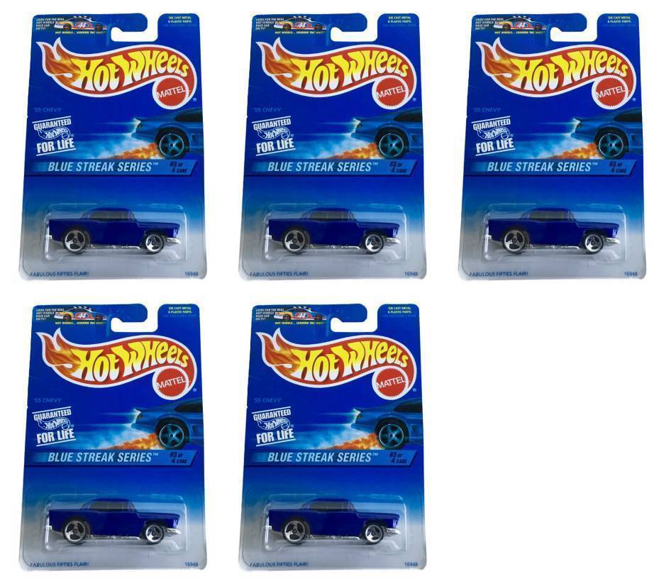 (5) Hot Wheels Blue Streak Series #3 of 4 1955 '55 Chevy 16948 - 1996 Mattel