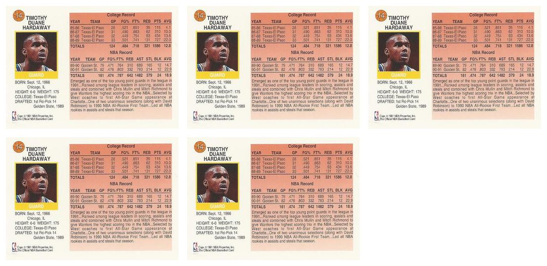 (5) 1991-92 Hoops McDonald's Basketball #14 Tim Hardaway Lot Warriors