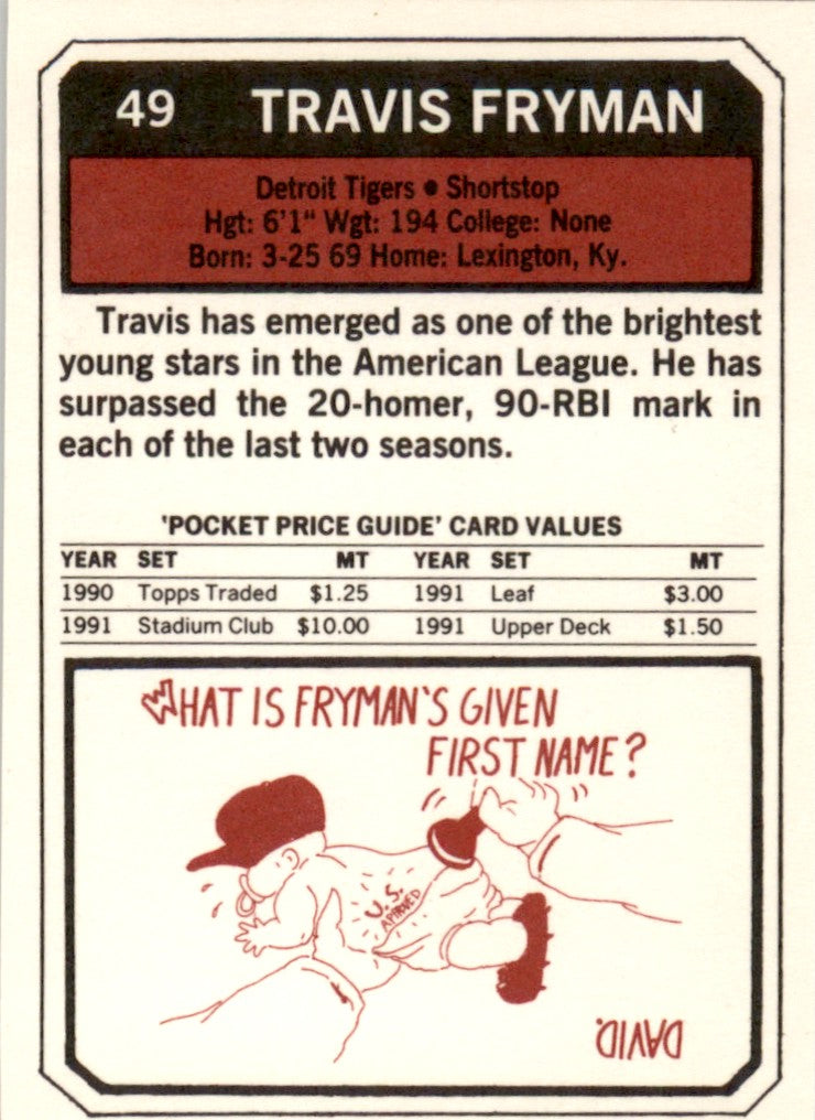 1993 SCD #49 Travis Fryman Detroit Tigers