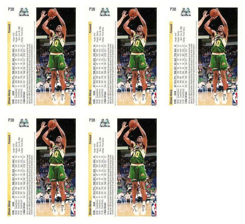 (5) 1992-93 Upper Deck McDonald's Basketball #P38 Shawn Kemp Card Lot