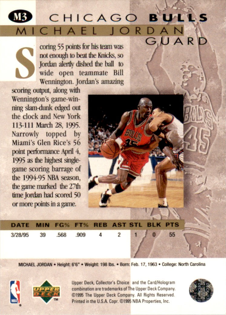 1995 Collector's Choice Jordan He's Back #M3 Michael Jordan Chicago Bulls
